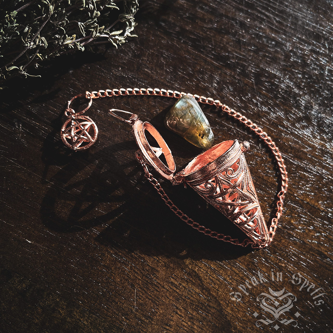 Copper Pentacle Cage Pendulum, australian witchcraft supplies, adelaide witchcraft store, pagan supplies, witchcraft shop, psychic witch australia