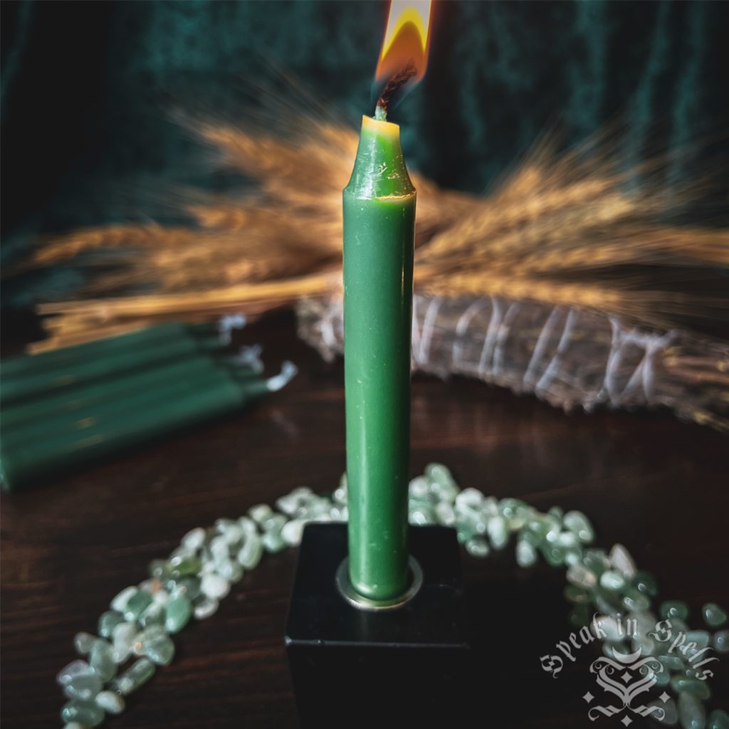 Green Chime Candle Speak in Spells Witchcraft Supplies