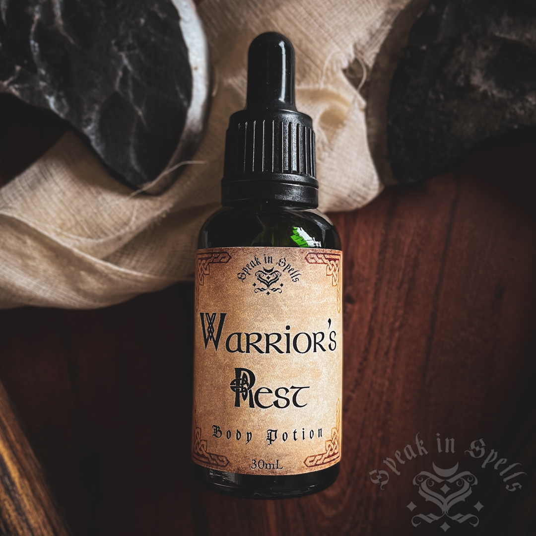 warrior's rest body potion, australian witchcraft supplies, adelaide witchcraft shop, pagan supplies, wiccan supplies, witchcraft herbal, witchcraft store